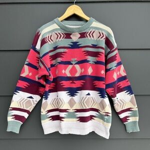 Vintage Aztec Design Cotton Sweater - made in Hong Kong
